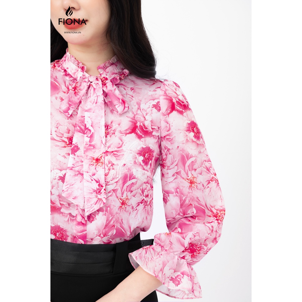 Áo sơ mi hoa dáng suông cổ nơ kẹp bèo cách điệu FIONA F551362