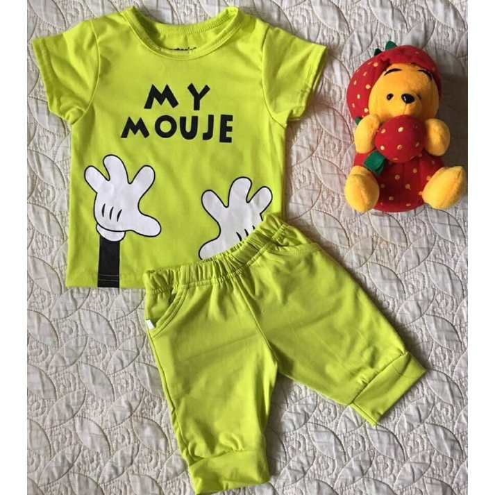 Bộ thun bàn tay xanh chuối-hồng baby size từ 1-8 cân nặng từ 2-15 kg