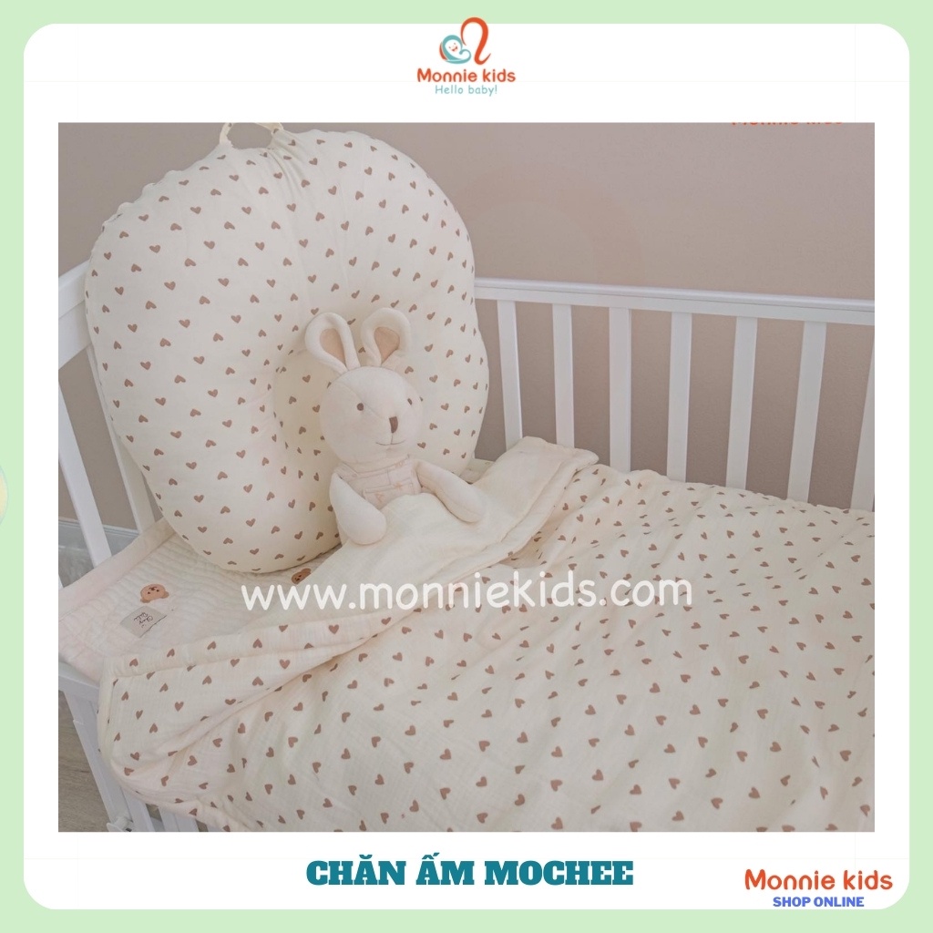 Chăn trần bông cho bé Mochee 120x90cm, chăn vải xô muslin họa tiết - Monnie Kids