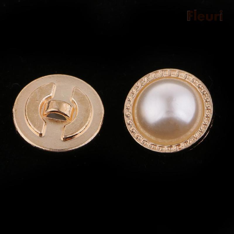 Set 8 Nút Nhựa Tròn Màu Vàng Đính Ngọc Trai Thủ Công Đa Ứng Dụng