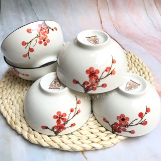 Bộ 10 Bát Cơm Sứ Bát Tràng Vẽ Hoa Đào