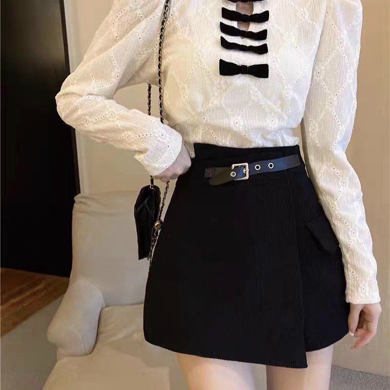 Quần váy nhung đai 4M