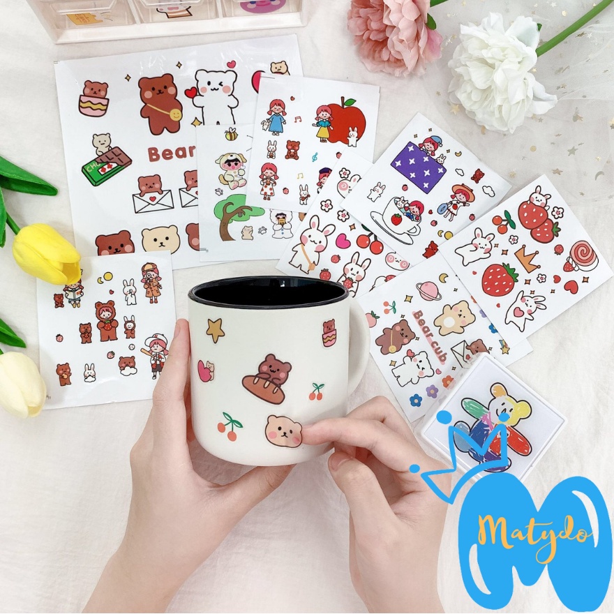 Sticker decal dán bình nước, sổ tay nhiều hình dễ thương