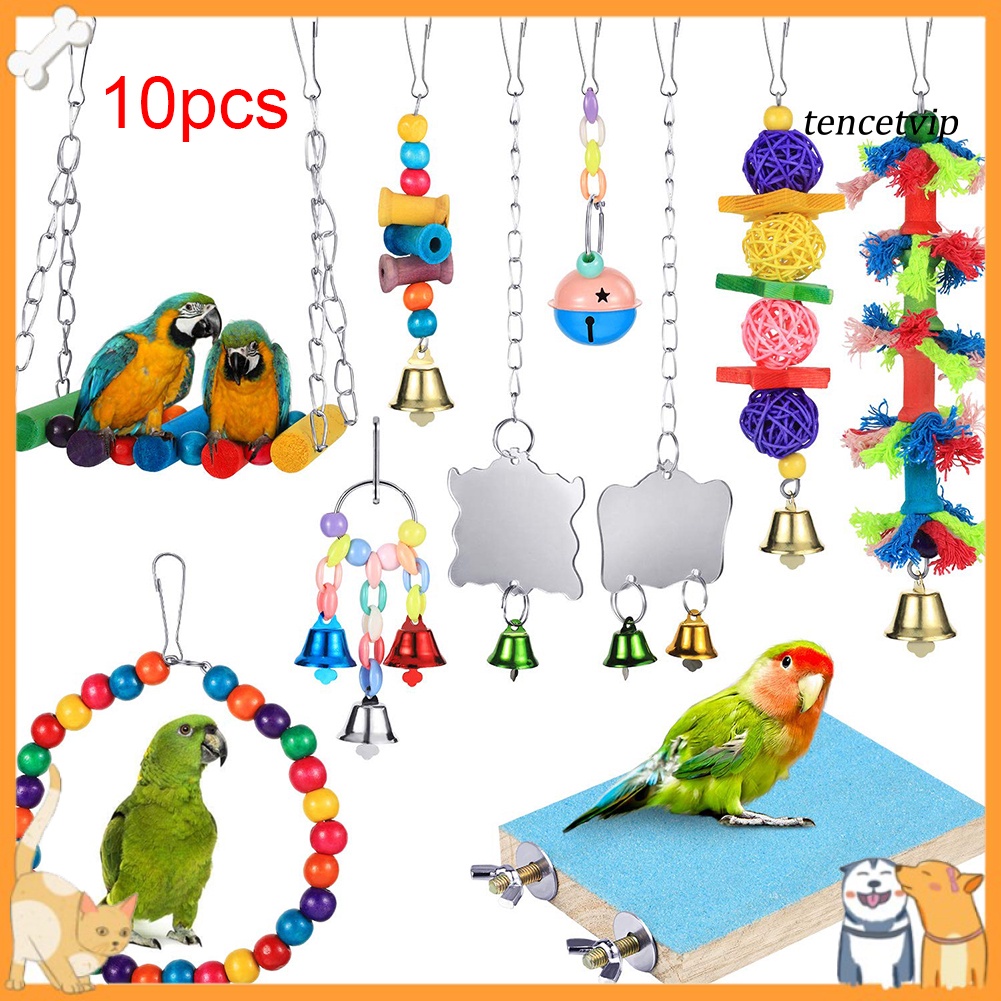 Bộ 10 Món Đồ Chơi Tích Hợp Gương Và Bóng Và Chuông Treo Lồng Chim Vẹt