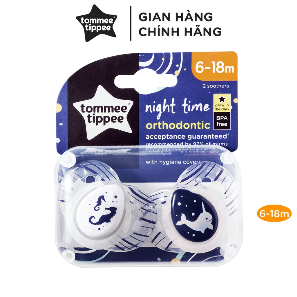 Ty ngậm dạ quang cho bé Tommee Tippee 6-18 tháng (vỉ 2 cái) - Night Time - Cá Ngựa