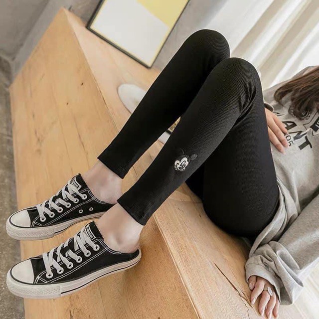 Quần legging nữ len tăm thêu hình chuột mickey siêu hot mẫu mới thu đông