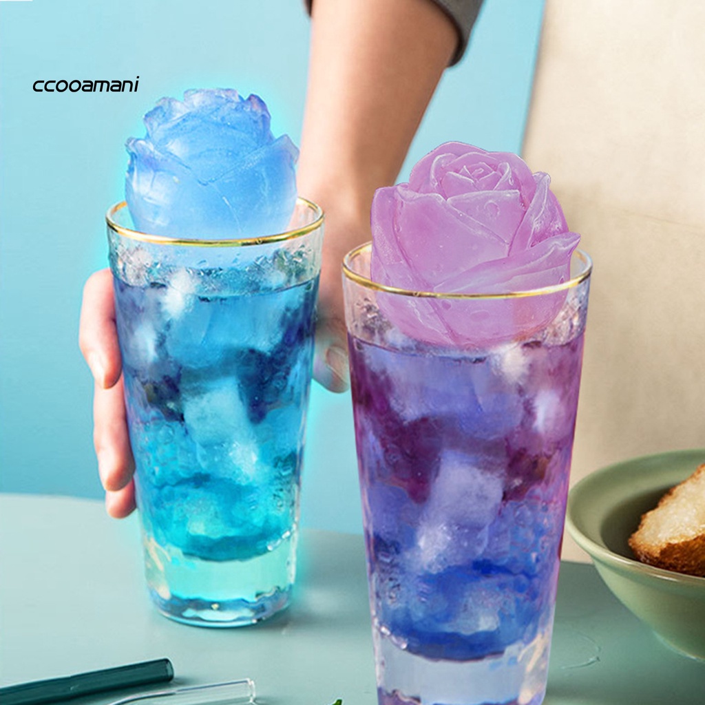 Khuôn làm đá 4 viên hình bông hoa hồng khay đá silicon có nắp xinh xắn cute, trang trí đồ uống tủ lạnh, khuôn đá hoa