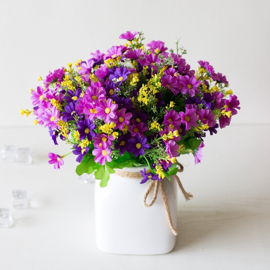 Siêu rẻ- Hoa giả-Chùm hoa cúc Chùm 25-30 bông rực rỡ sắc màu để bàn trang trí nhà cửa, quán café decor