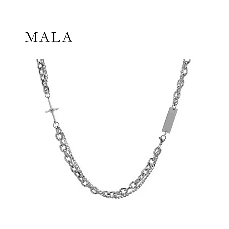 Vòng cổ MAYEBE LAVEND mặt hình thánh giá màu bạc phong cách Hàn Quốc hiphop unisex cho nam