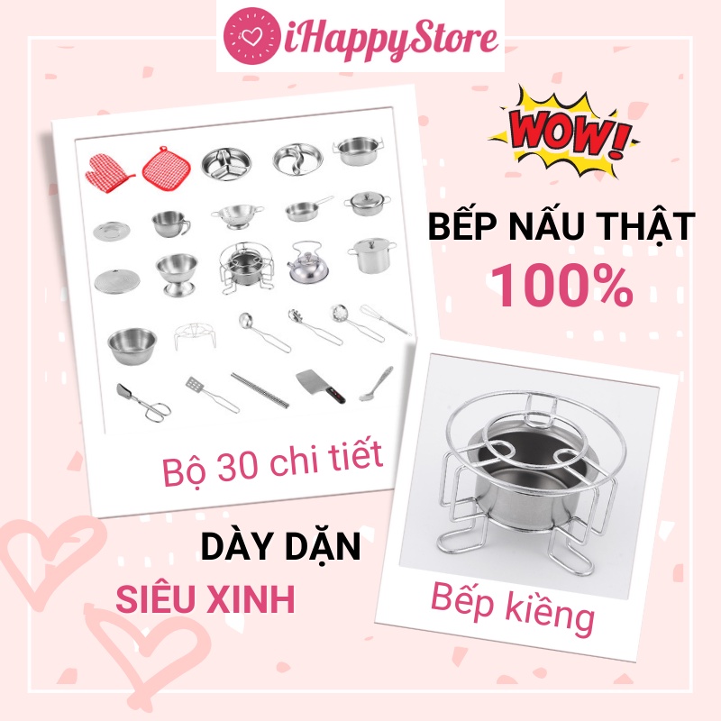 [Nấu Thật] Đồ Chơi Nấu Ăn Mini Cho Bé Gái, Bé Trai Bằng Inox - iHappyStore