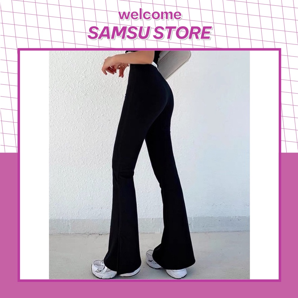 Quần ống loe SamSu nữ lưng cạp cao co giãn form đẹp legging bigsize vải Umi Hàn dày dặn dáng dài Q25