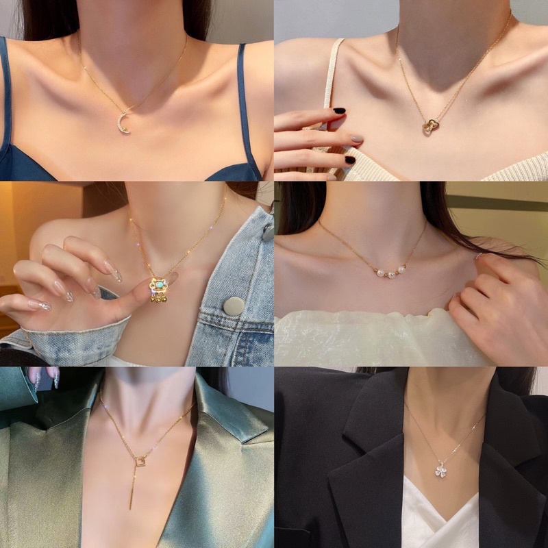 Dây chuyền nữ titan vòng cổ nữ không gỉ mạ vàng 18K mặt kim cương pha lê nhiều kiểu dáng trang sức titan thời trang
