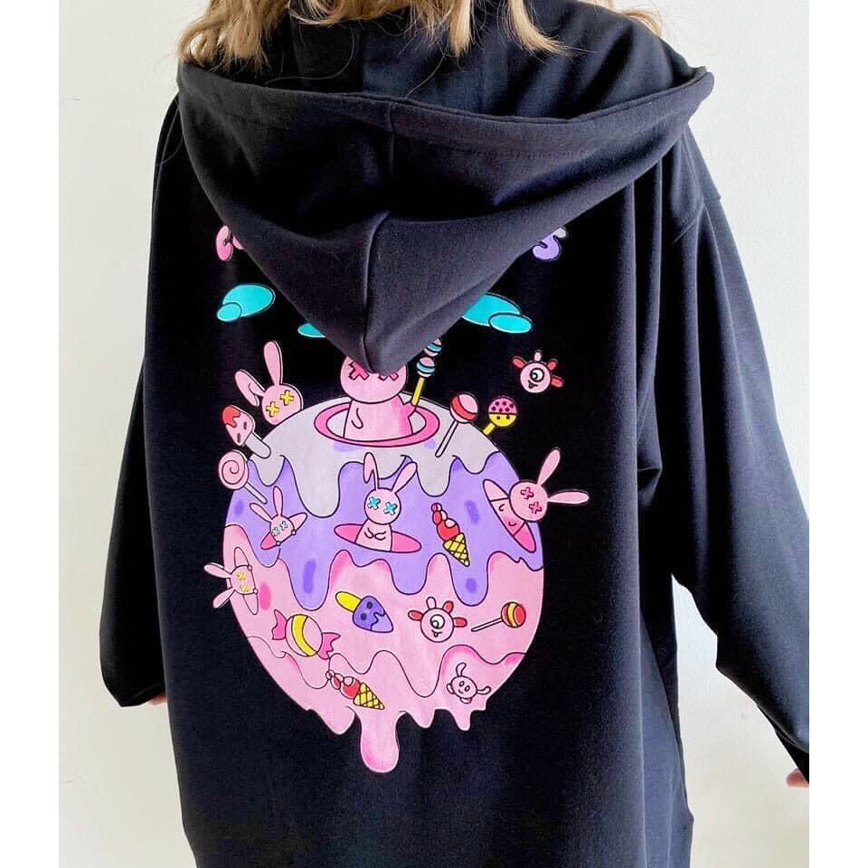 ÁO KHOÁC HOODIE NỮ CÓ TIA KÉO IN HÌNH CUTE