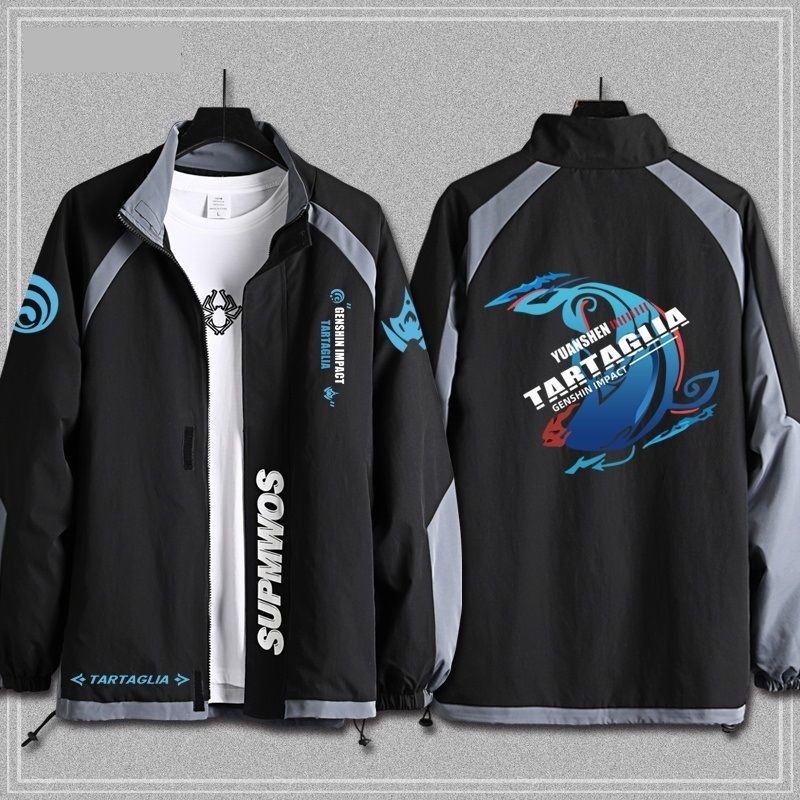 Genshin Va Chạm Tartaglia Áo Khoác sweater Cổ Đứng Hình Đôi Mắt Thần Cho Thanh Thiếu Niên Nam Và Nữ