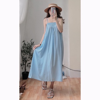 Váy 2 Dây Chất Đũi Màu Siêu Xinh - Váy Maxi Mặc Đi Biển Đi Dạo (xanh lá, xanh biển)