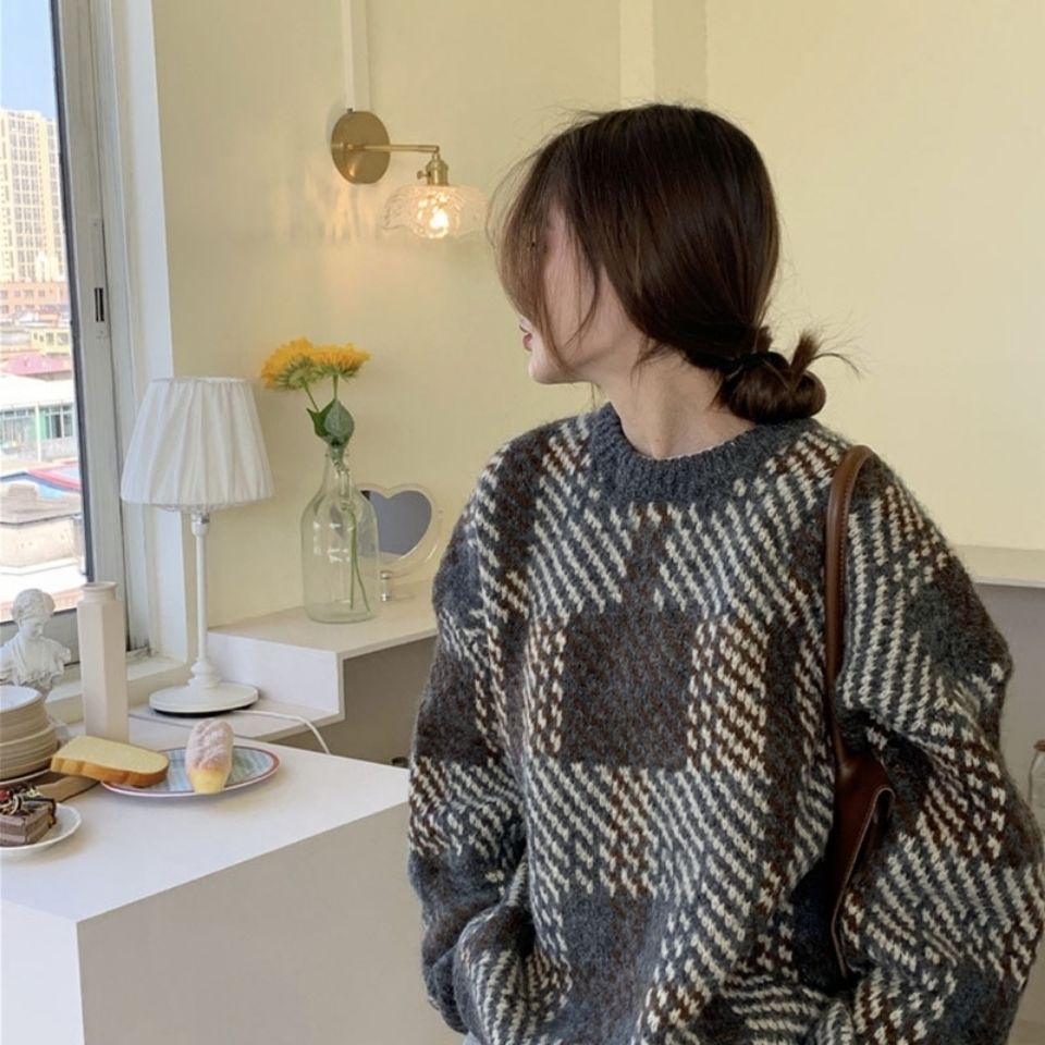 [spot] Thicker version[Phiên Bản Hàn Quốc] Áo sweater Dệt Kim Dài Vừa Dày Dáng Rộng 2 Màu Có Sẵn