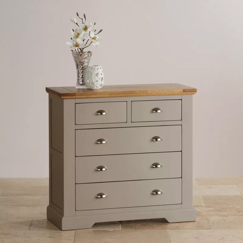 Tủ ngăn kéo 2+3 IBIE St.Ives gỗ sồi màu trắng nóc sồi đựng quần áo, đồ dùng
