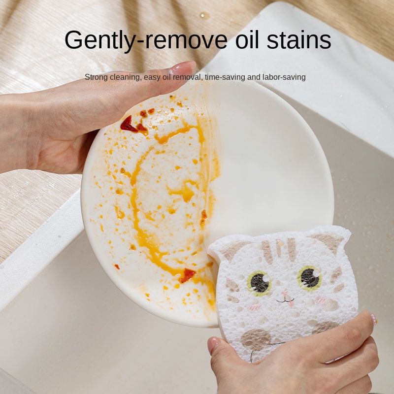 Miếng Xốp Rửa Chén Bằng Cotton Bột Gỗ Không Thấm Dầu Thiết Kế Hoạt Hình Dễ Thương