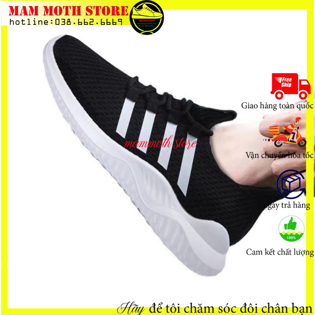 Giày thể thao nam, giầy tập gym, chạy bộ mã A01 hai màu đen trắng 4 sọc full size hàng quảng châu shop MAMMOTH