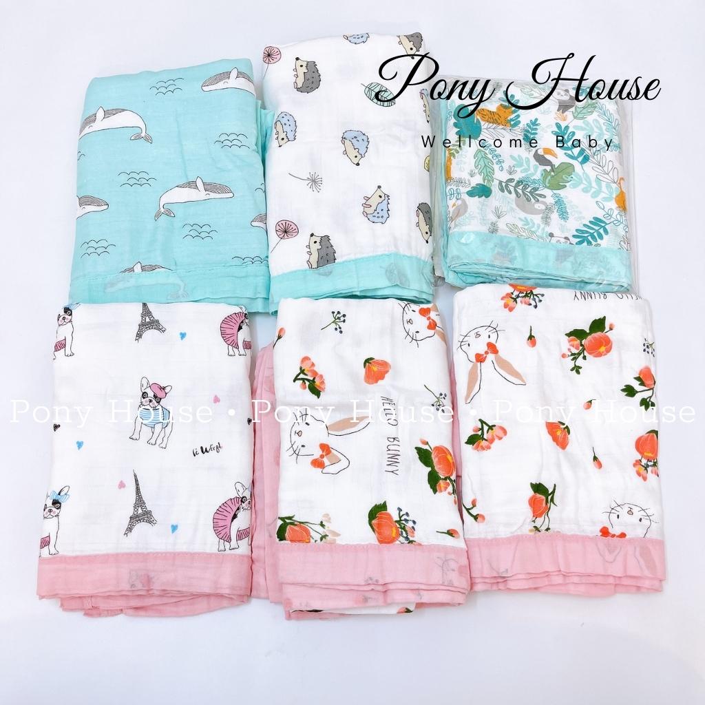 Khăn Tắm Sợi Tre - Chăn Đa Năng Bo Viền 4 Lớp Siêu Mềm Mịn Cho Bé Từ Sơ Sinh KT 110x110cm