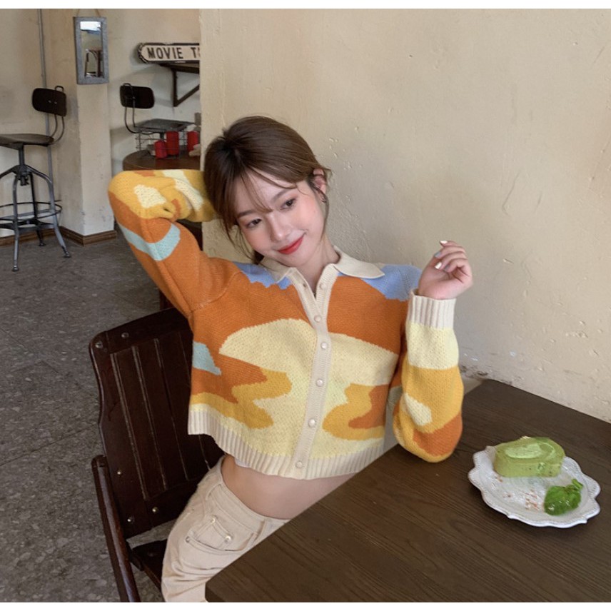 Khoác Len Cổ Polo | Áo Khoác Len Nữ Cổ Polo Màu Sơn Dầu Dáng Ngắn Phong Cách Retro Ulzzang, Hàng Quảng Châu | BigBuy360 - bigbuy360.vn