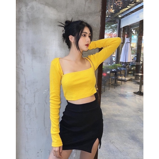 Basic Croptop▪ÁO CROPTOP KHOÉT NÁCH TAY DÀI