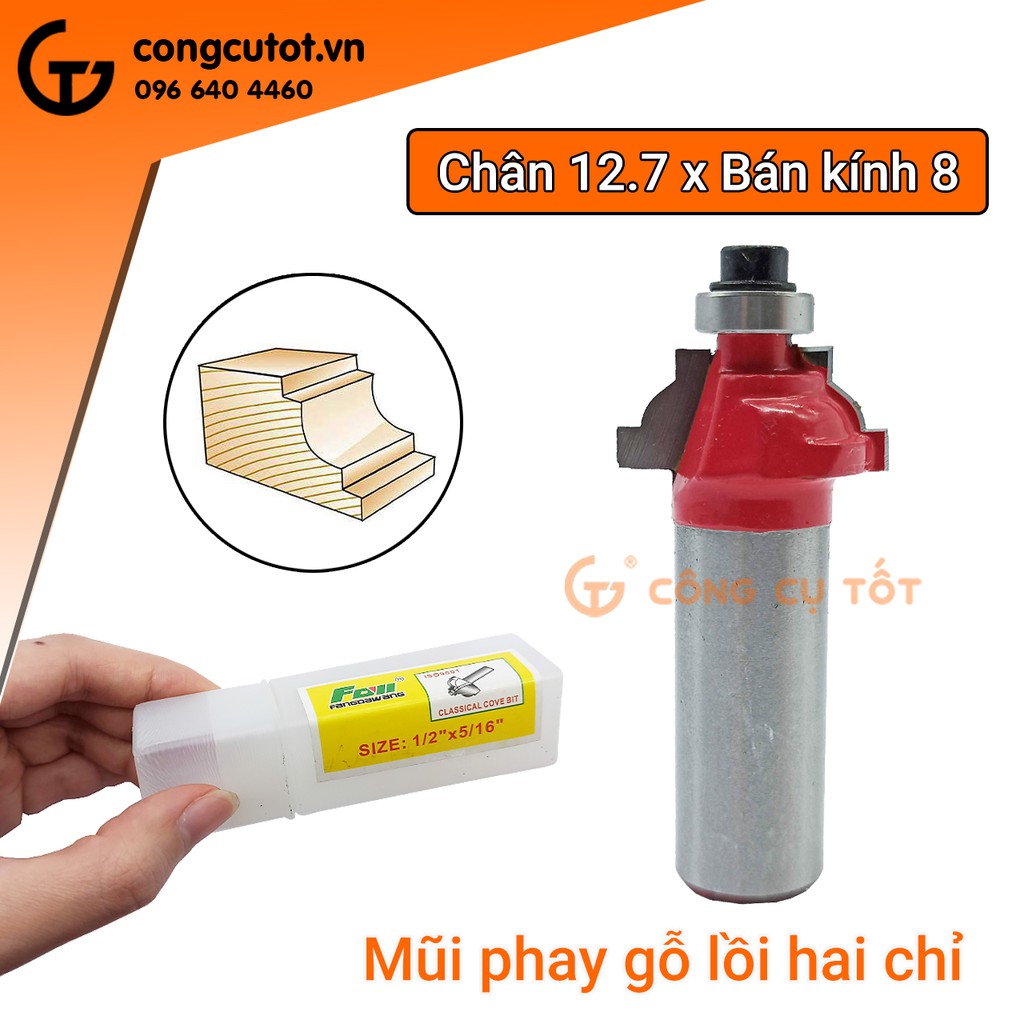 Mũi phay gỗ lồi 2 chỉ chân 12.7m bán kính tùy chọn