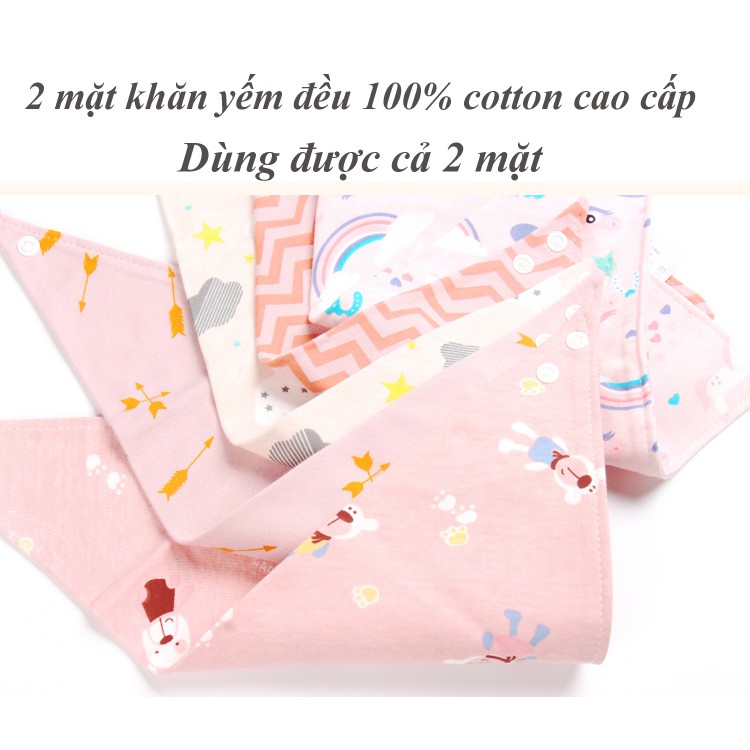 Set 5 Khăn yếm tam giác cotton có cúc bấm cho bé, Mẫu 2021 cao cấp xuất Nhật