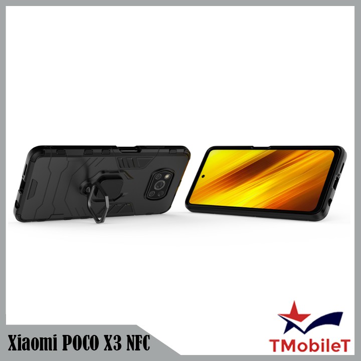 Ốp lưng Xiaomi POCO X3 NFC chống sốc Iron Man gắn giá đỡ iring hỗ trợ xem video, chống va đập mạnh - Màu Đen