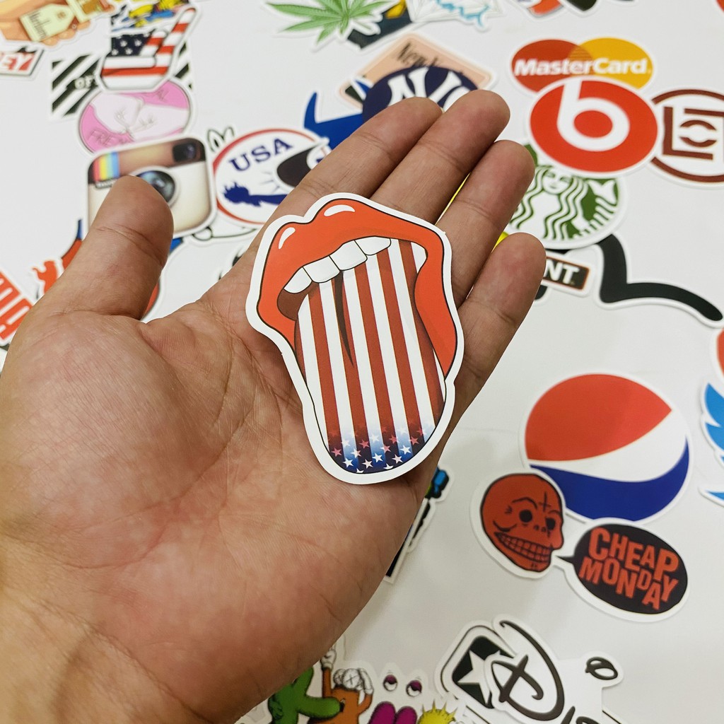 [Set 100 cái] Sticker LOGO BRAND tổng hợp pvc nhám cao cấp chống thấm dán xe, vali, laptop, mũ BH, điện thoại...