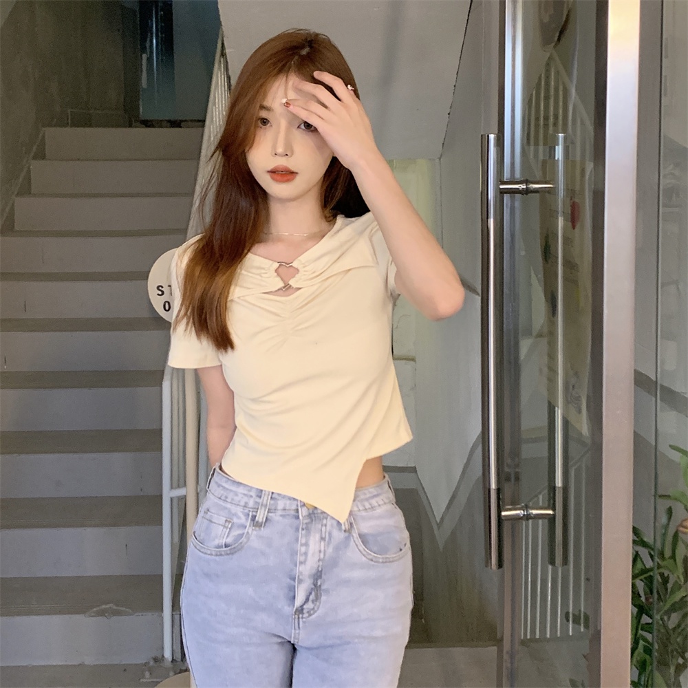 Áo Thun Tay Ngắn Dáng Rộng Thiết Kế Độc Đáo Phong Cách Hàn Quốc Thời Trang Cho Nữ