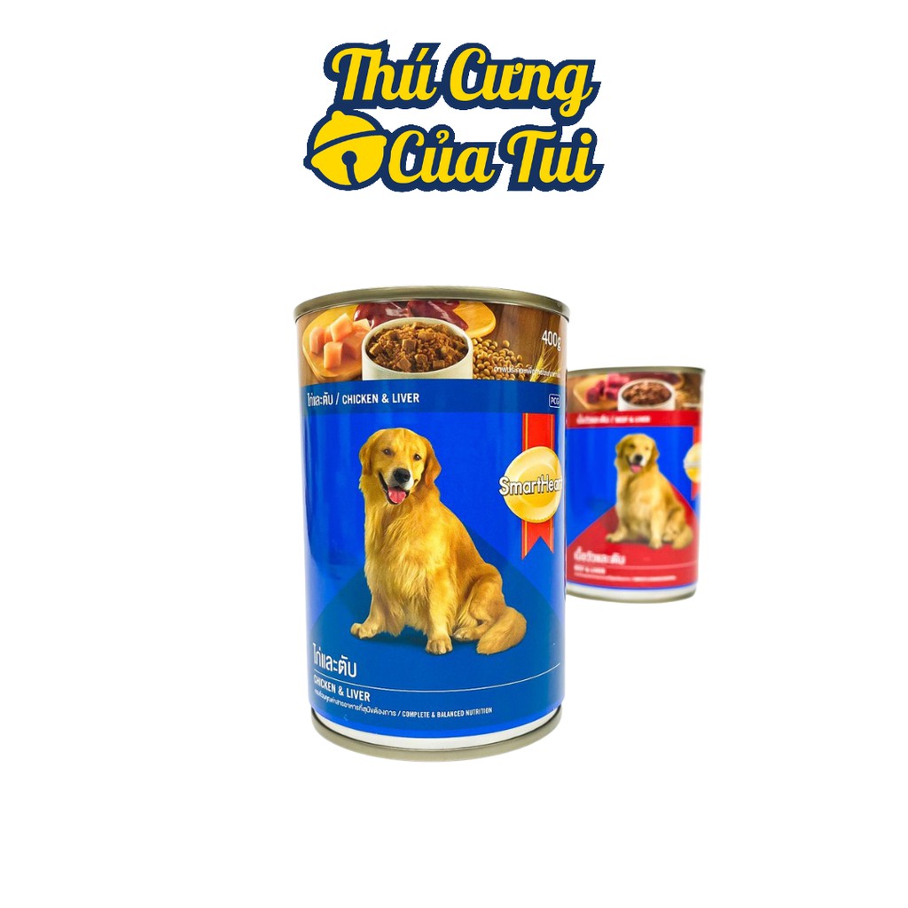 Thức Ăn Cho Chó - Pate Lon SmartHeart Vị Gà &amp; Gan Cho Chó Lớn 400g - Thú Cưng Của Tui