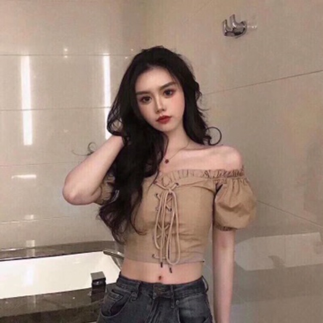 Áo trễ vai chất trơn chifon hàng Quảng Châu