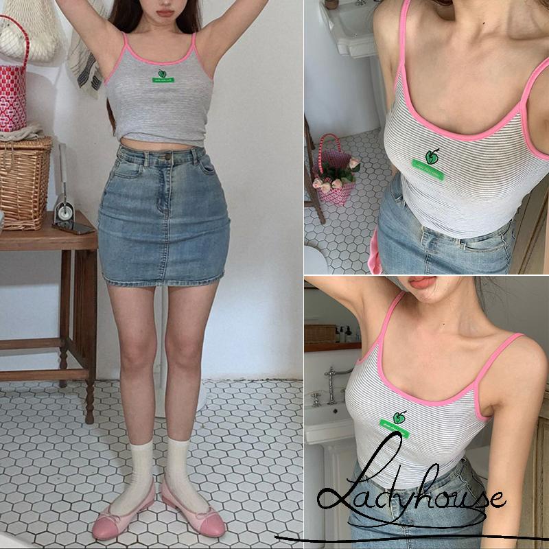 Áo Hai Dây Cổ Chữ U In Họa Tiết Trái Cây Màu Sắc Tương Phản Thời Trang Mùa Hè Cho Nữ