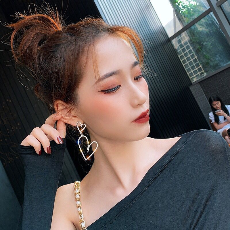 Bông tai bạc S925 - Hoa tai trái tim Double Heart cá tính, sang chảnh ZaZa.accessories KT8074