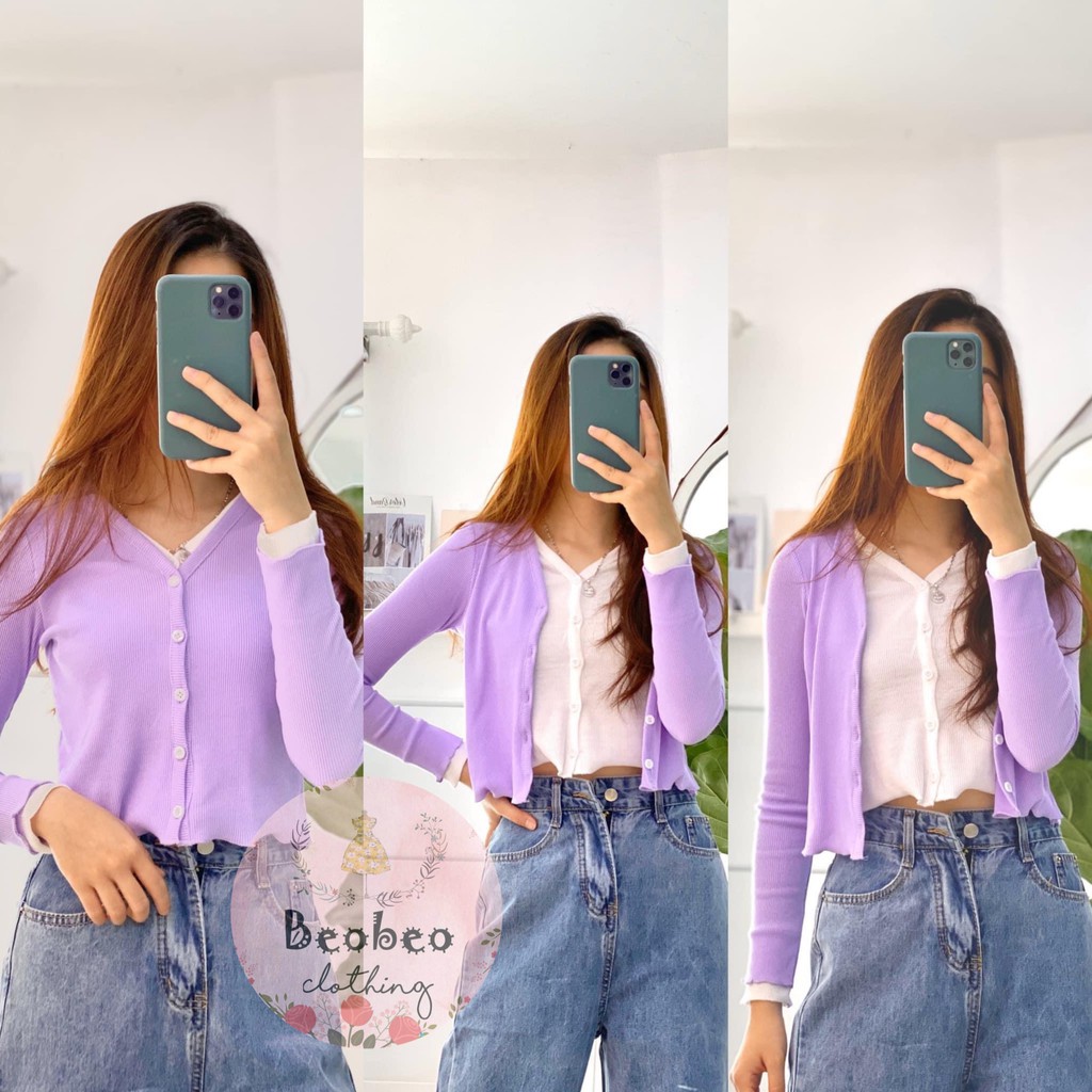 Set áo croptop tay dài phối nút 5 màu ulzzang