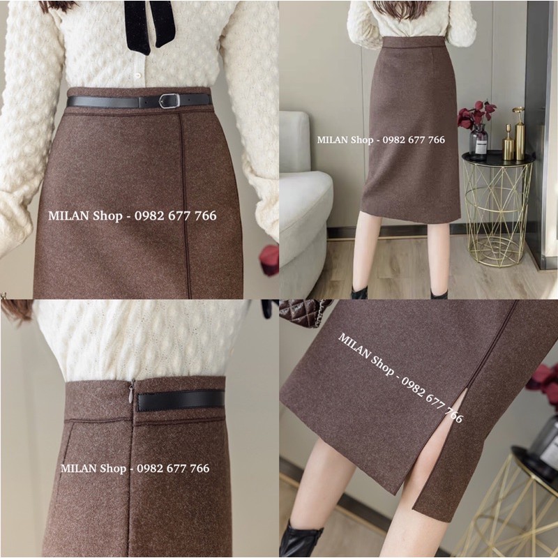 Chân váy dạ dài qua gối trơn giả đai sang chảnh | BigBuy360 - bigbuy360.vn