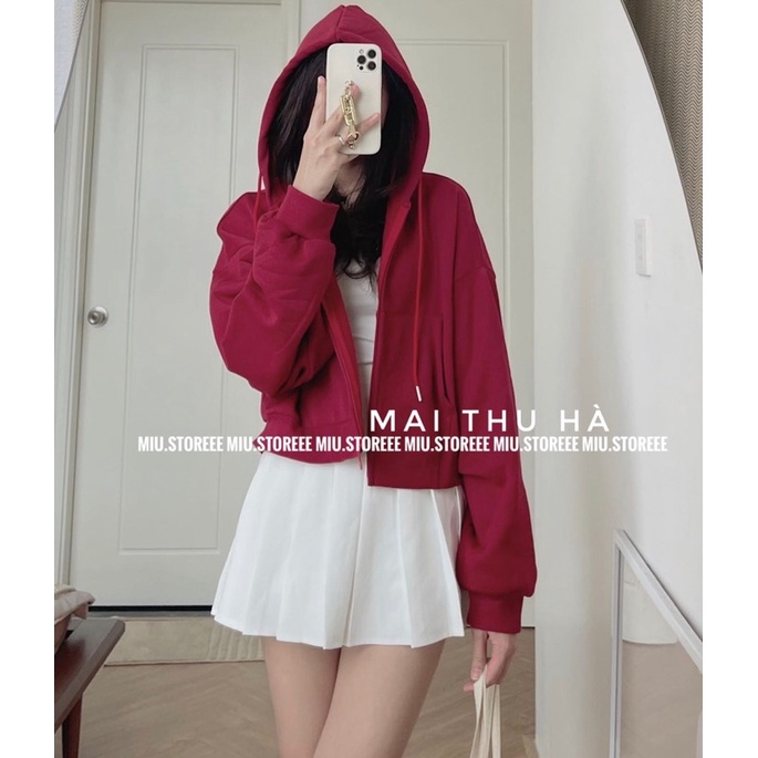 ÁO KHOÁC NỈ HOODIE DÁNG CROPTOP AKNHDC