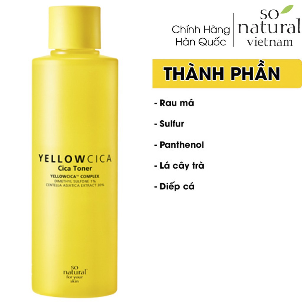 [Mã 44FMCGSALE giảm 8% đơn 500K] Yellow Cica Toner Làm Dịu Mụn Dành Cho mặt So Natural Nhập Khẩu Hàn Quốc Chuẩn 100%