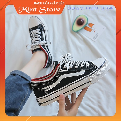 (VIDEO CẬN CẢNH) SALE 45% GIÀY SNEAKER CV VẢI SỌC TRẮNG CỔ CHUN VIỀN ĐỎ - GIÀY HOT HIT HÀN QUỐC FULL SIZE NAM