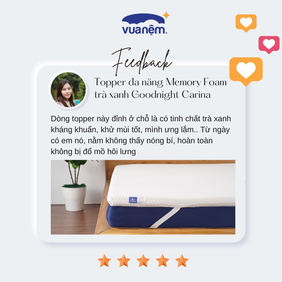 Topper tiện nghi Memory foam Goodnight Carina siêu mát, bọc vải tản nhiệt 3 inch Ultra