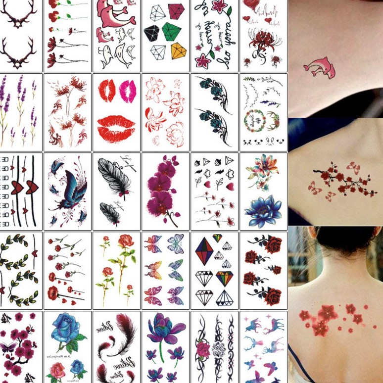 Set 30 tấm tatoo chống thấm nước, Miếng dán hình xăm giả 15 ngày nhiều mẫu, dán lưng, vai, ngực, hông cá tính