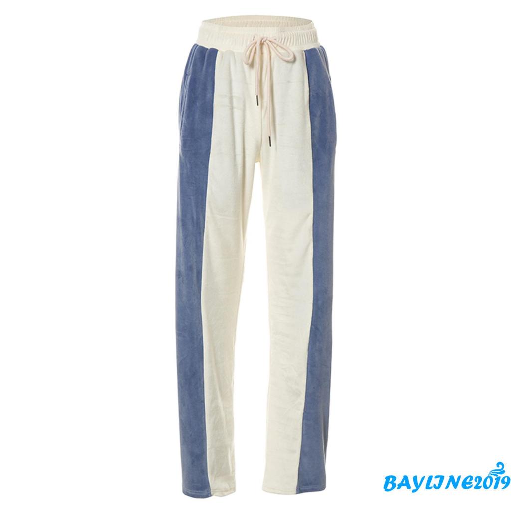 Quần ống rộng lưng thun thêu chữ màu sắc thời trang cho nữ