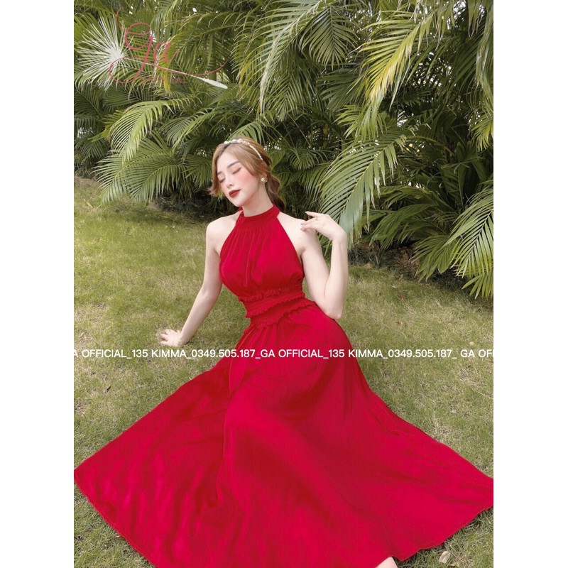 Váy maxi đỏ dáng dài cột nơ cổ hở lưng thướt tha cho mùa hè, đi biển | MAXI ĐỎ - G.A OFFICIAL