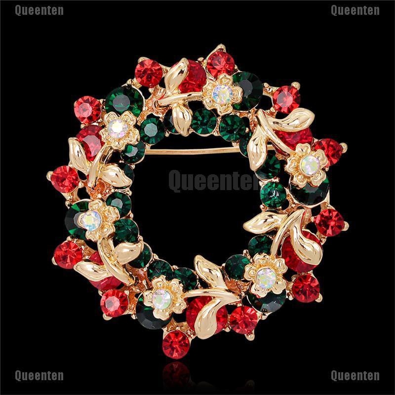 ★Queen★Hot Crystal Jewelry Round Garland Christmas Brooch Pin Party Gifts Santa Claus