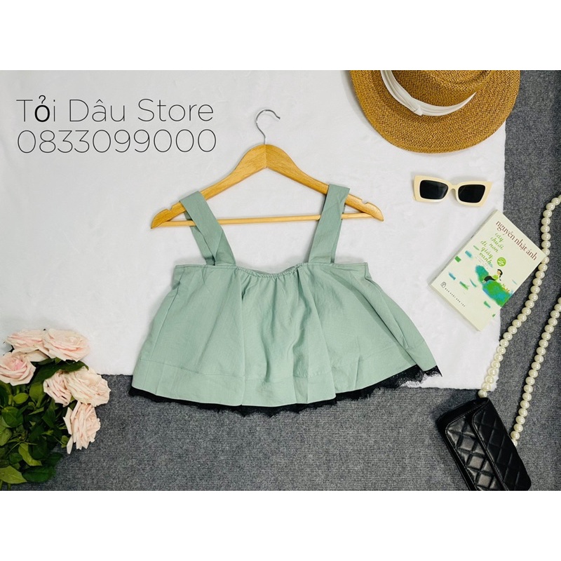 Set bộ áo hai dây croptop hai lớp và quần dài ống suông