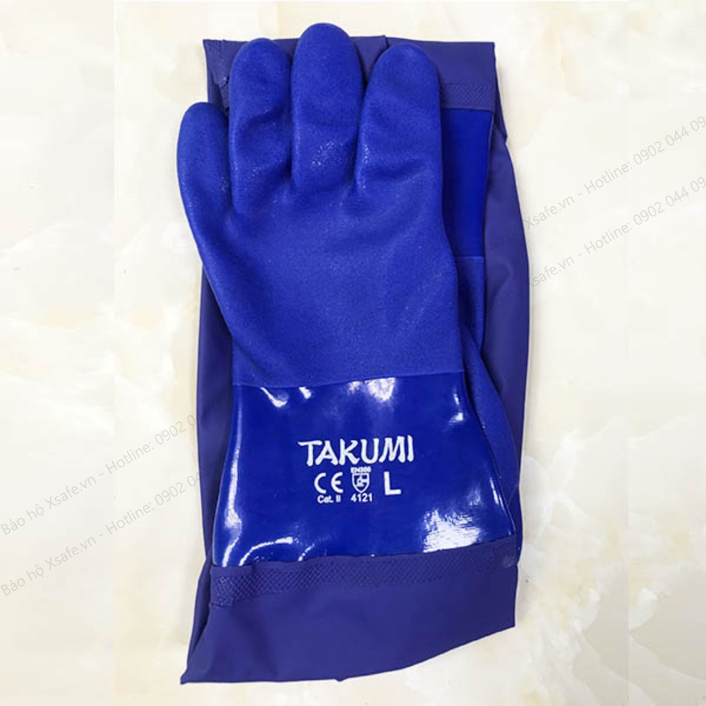 Găng tay chống hóa chất Takumi PVC600X găng tay chống axit - dầu nhớt - chất tẩy rửa - lót cotton thông thoáng