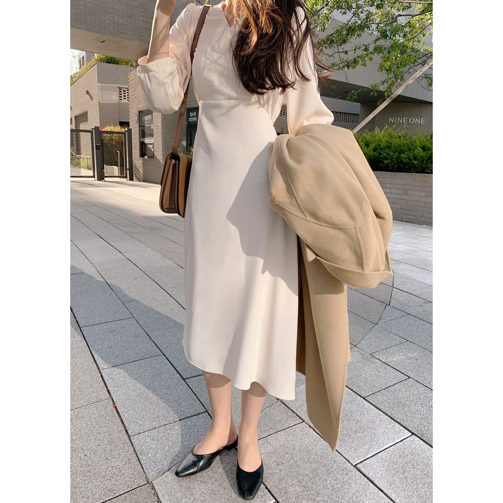 Đầm tay dài cổ chữ V xinh xắn cho nữ 39078