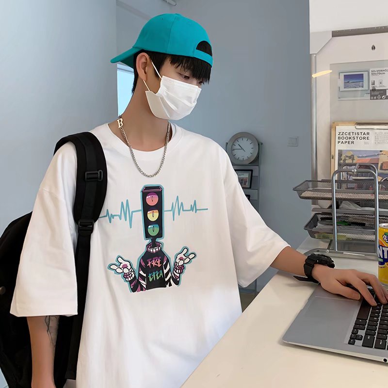 Áo Thun Tay Ngắn Dáng Rộng In Họa Tiết Hoạt Hình Phong Cách Nhật Bản Thời Trang Mùa Hè Cho Nam Và Nữ M-8XL