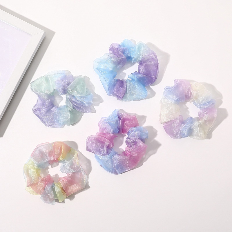 Dây buộc tóc cao su co giãn nhuộm màu gradient đính ngọc trai thời trang